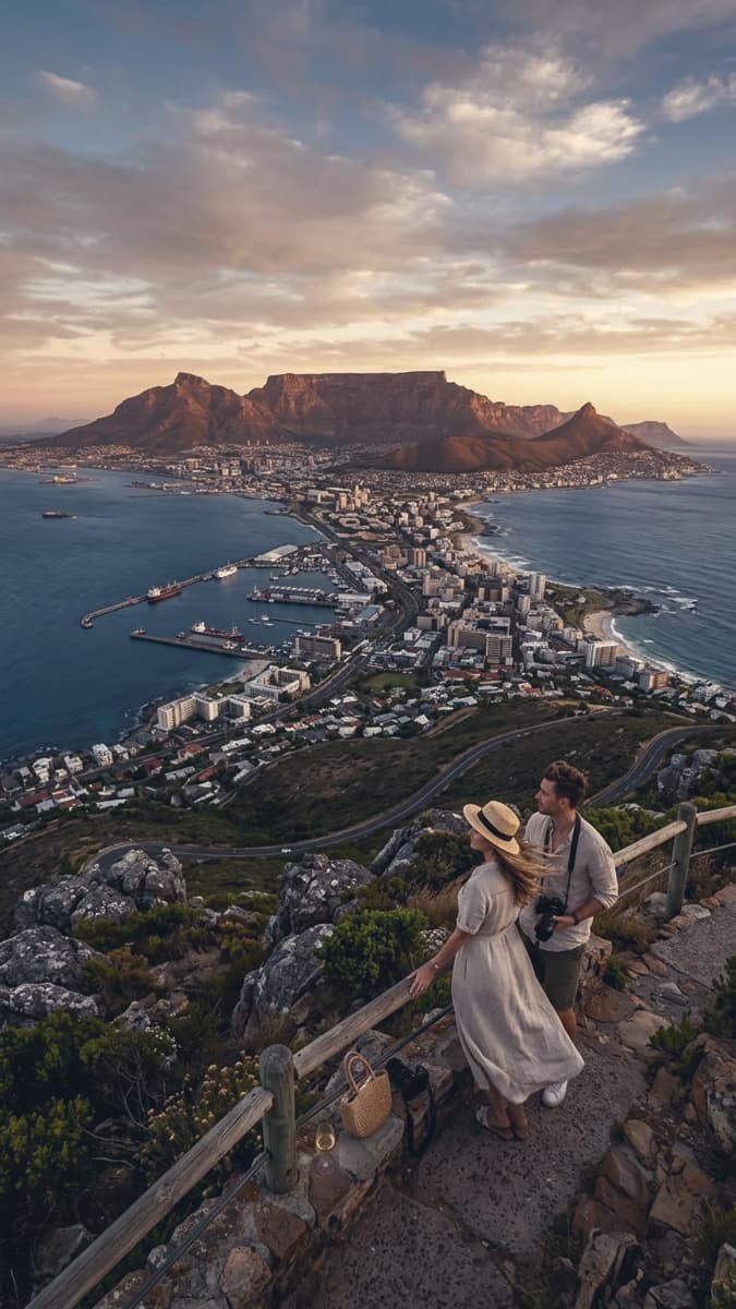 Table Mountain and the coastline at sunset